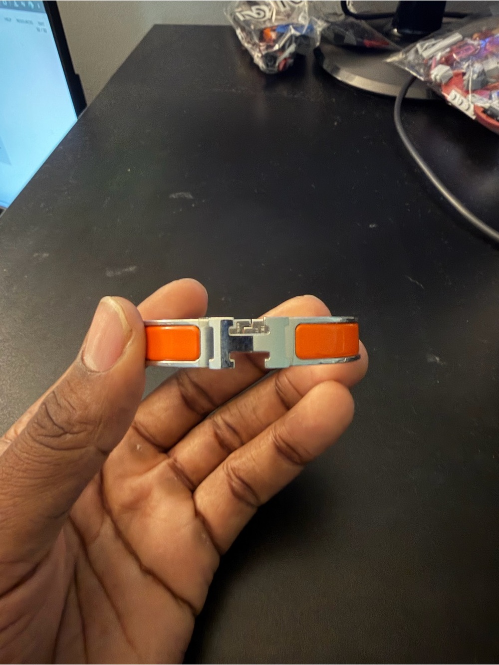 Hermès Clic H Bracelet Orange / Enamel / Silver